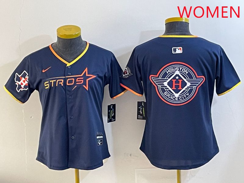 Women Houston Astros Blank Drak Blue Three generations Joint Name 2025 Nike MLB Jersey style 27->women mlb jersey->Women Jersey
